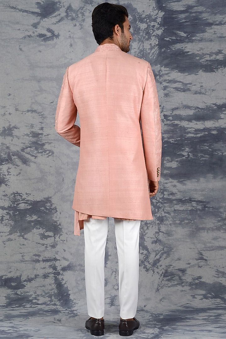 Peach Embroidered Indo Western Set by Siddhesh Chauhan at Pernia's Pop Up Shop