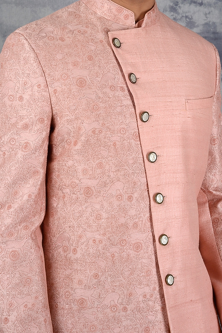 Peach Embroidered Indo Western Set by Siddhesh Chauhan at Pernia's Pop Up Shop
