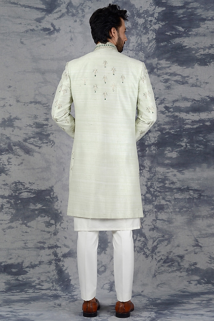 Pistachio Green Embroidered Indo Western Set by Siddhesh Chauhan at Pernia's Pop Up Shop