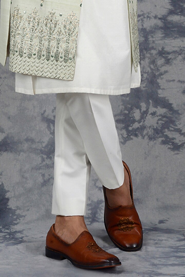 Pistachio Green Embroidered Indo Western Set by Siddhesh Chauhan at Pernia's Pop Up Shop