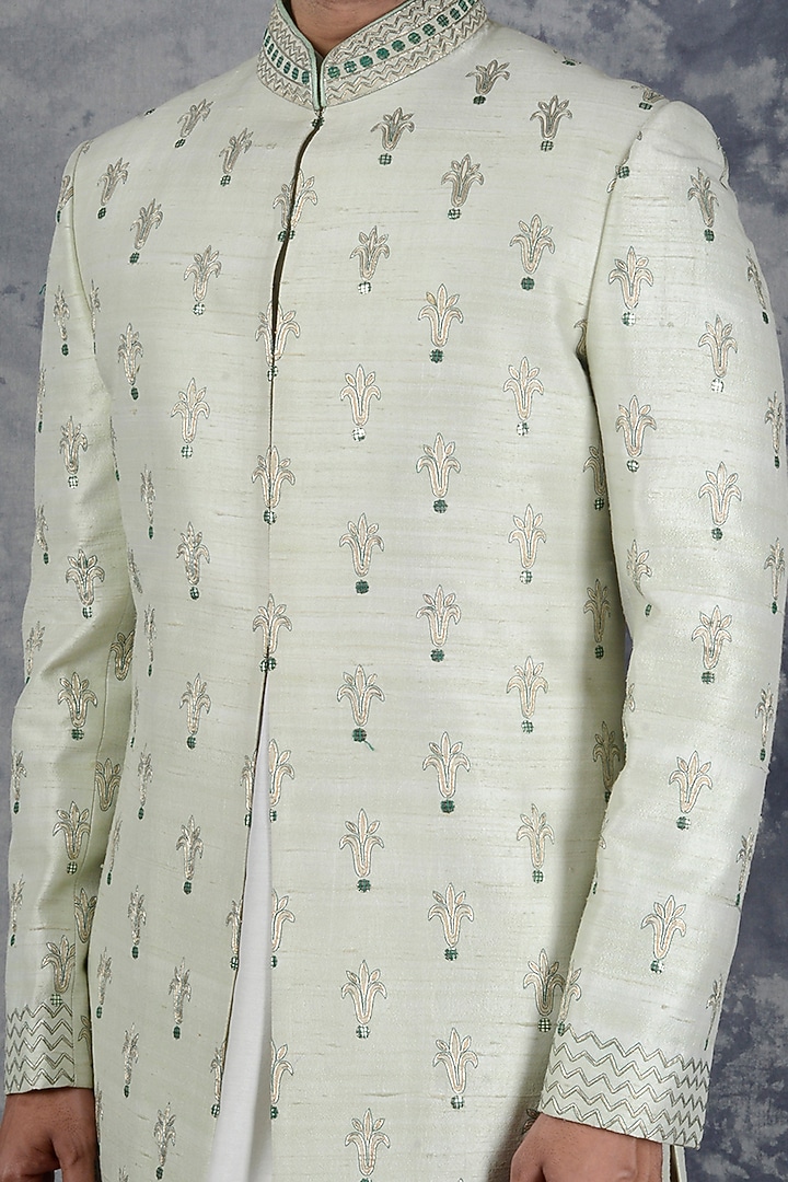 Pistachio Green Embroidered Indo Western Set by Siddhesh Chauhan at Pernia's Pop Up Shop