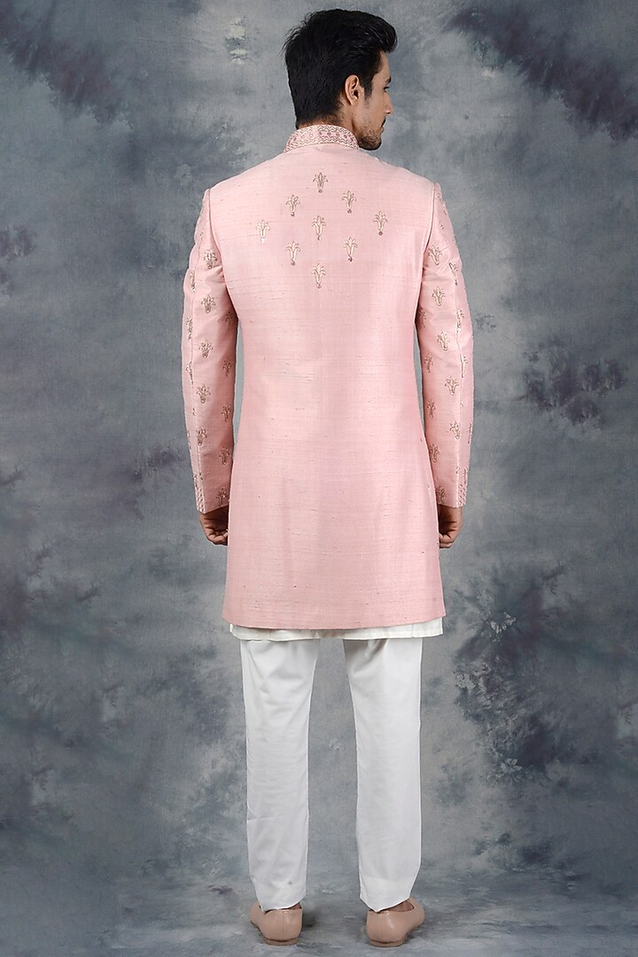 Peach Embroidered Indo Western Set by Siddhesh Chauhan at Pernia's Pop Up Shop