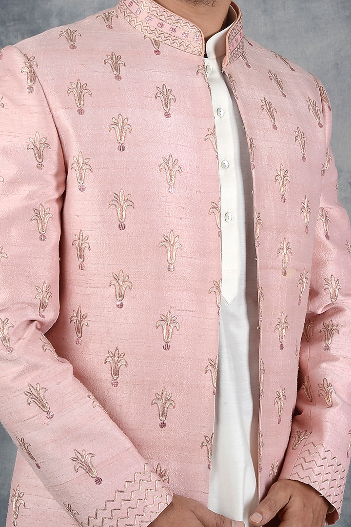 Peach Embroidered Indo Western Set by Siddhesh Chauhan at Pernia's Pop Up Shop