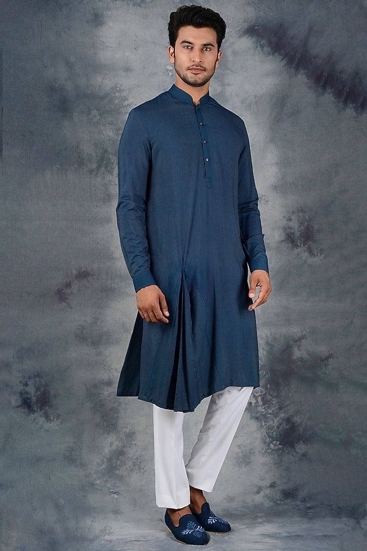 Teal Blue Embroidered Indo Western Set by Siddhesh Chauhan at Pernia's Pop Up Shop