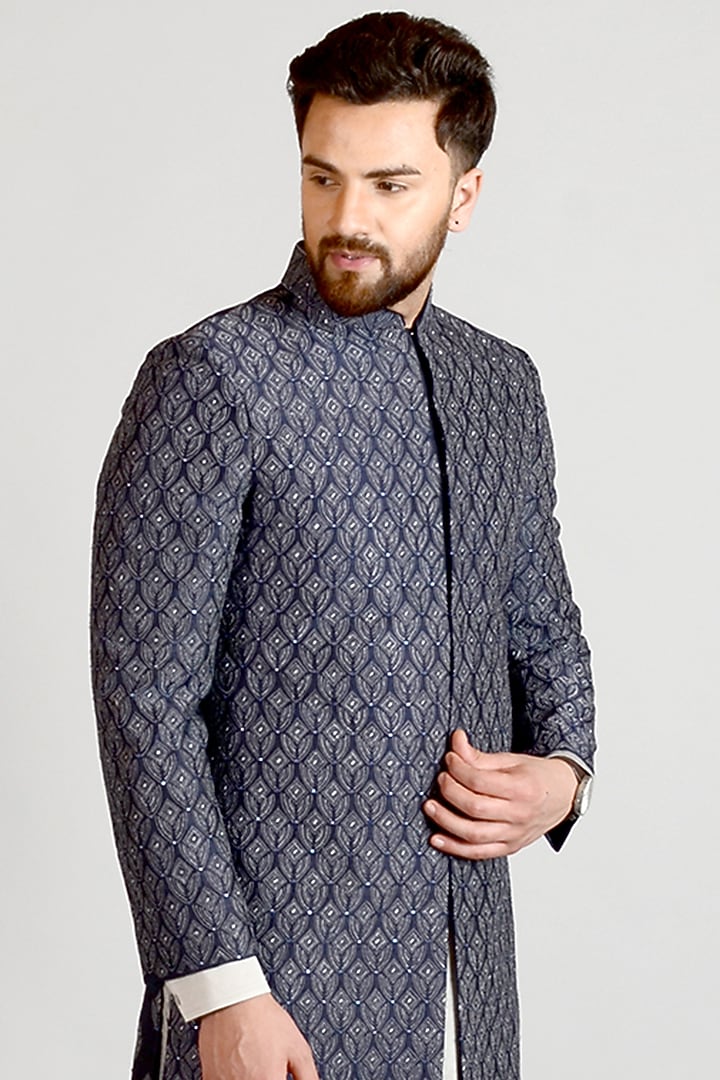 Grey Embroidered Indo Western Set by Siddhesh Chauhan at Pernia's Pop Up Shop