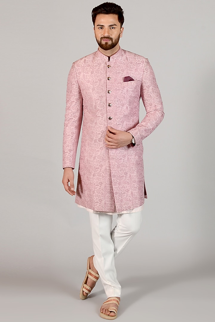 Lilac Pink Embroidered Indo Western Set by Siddhesh Chauhan