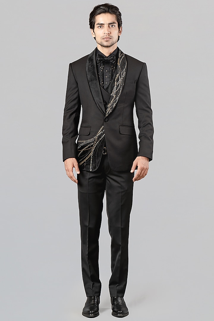 Black Embroidered Tuxedo Set by Siddhesh Chauhan