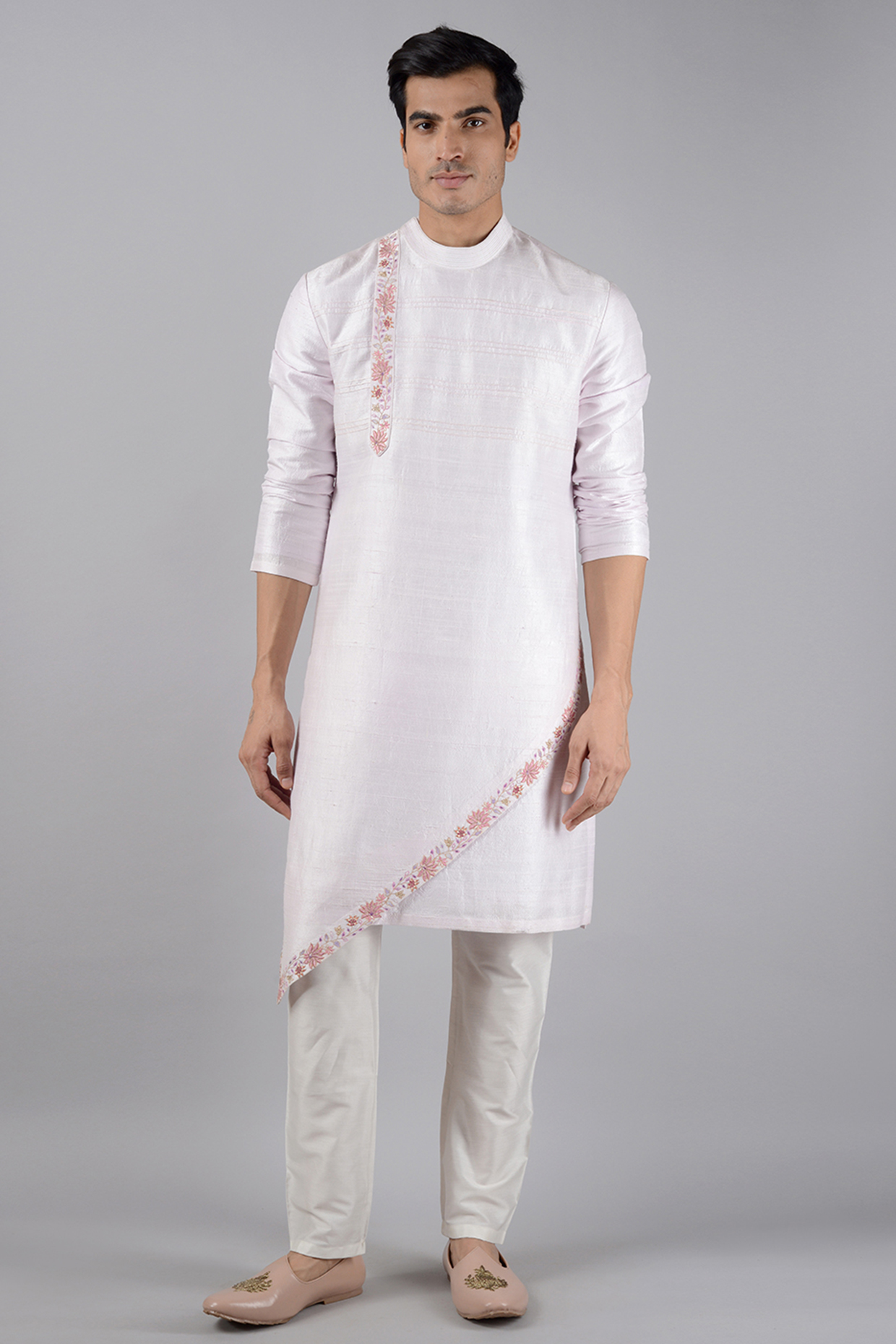 Light Lavender Embroidered Asymmetric Kurta Set by Siddhesh Chauhan