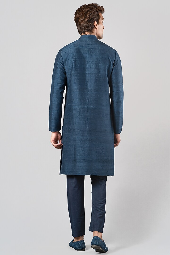 Teal Blue Hand Embroidered Kurta Set by Siddhesh Chauhan at Pernia's Pop Up Shop
