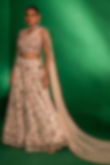Dusty Pink Tulle Floral Sequins Embroidered  dulhan bday 22 may Lehenga Set by Siddhartha Daga at Pernia's Pop Up Shop