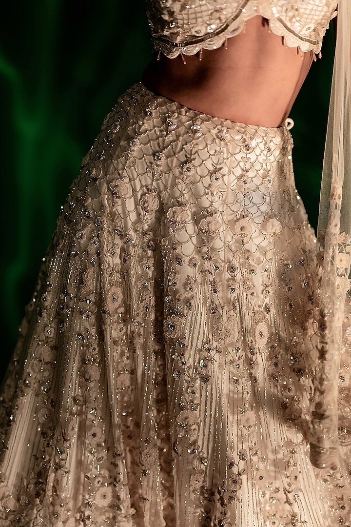 Soft Pink Tulle Cutdana & Floral Embroidered Bridal Lehenga Set by Siddhartha Daga at Pernia's Pop Up Shop