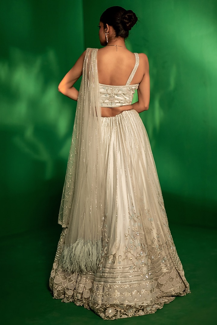 Ice Blue Tulle Applique Work Bridal Lehenga Set by Siddhartha Daga at Pernia's Pop Up Shop
