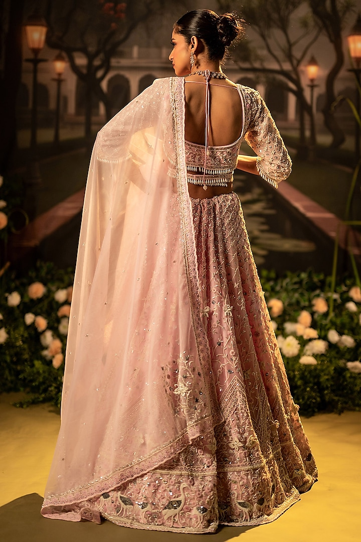 Pink Organza Pearl Embellished Bridal Lehenga Set by Siddhartha Daga at Pernia's Pop Up Shop