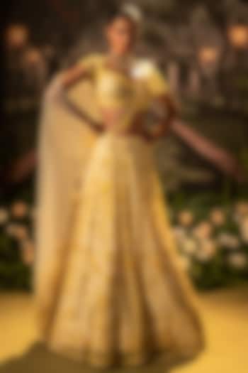 Mustard Organza Beads Embroidered Floral Bridal lehenga for 22 Lehenga Set by Siddhartha Daga at Pernia's Pop Up Shop