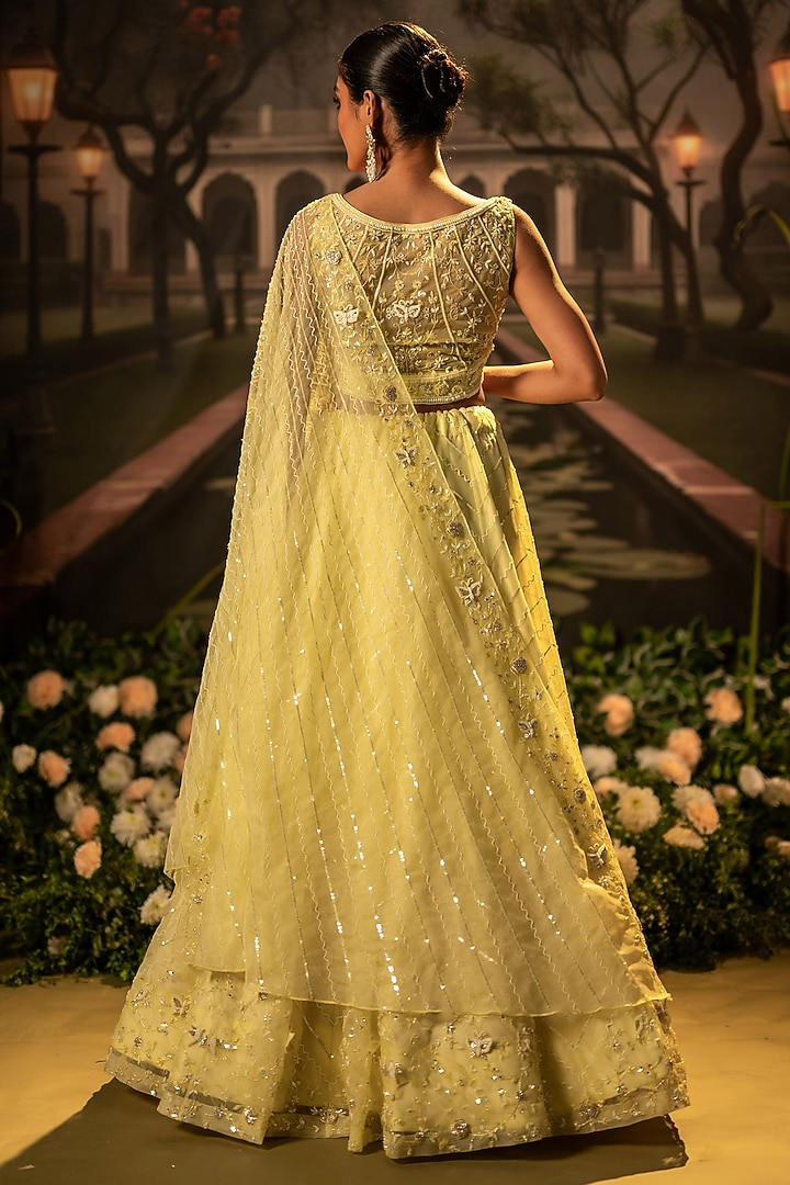 Lemon Yellow Organza Sequins Embroidered Wedding Lehenga Set by Siddhartha Daga at Pernia's Pop Up Shop