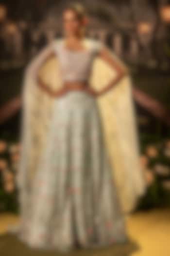 Powder Blue Organza Floral Bead Work  dulhan bday 22 may Lehenga Set by Siddhartha Daga at Pernia's Pop Up Shop