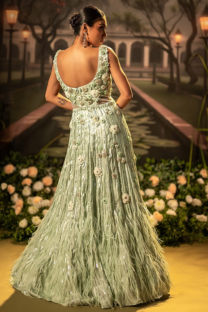 Mint Wedding Gown Satin Sequins Embellished Wedding Gown by Siddhartha Daga at Pernia's Pop Up Shop