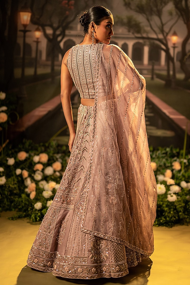 Fawn Organza Cutdana Embroidered Box-Style Bridal Lehenga Set by Siddhartha Daga at Pernia's Pop Up Shop