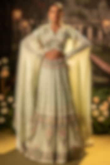 Mint Silk Organza Thread Work Bridal lehenga for 22 Lehenga Set by Siddhartha Daga at Pernia's Pop Up Shop