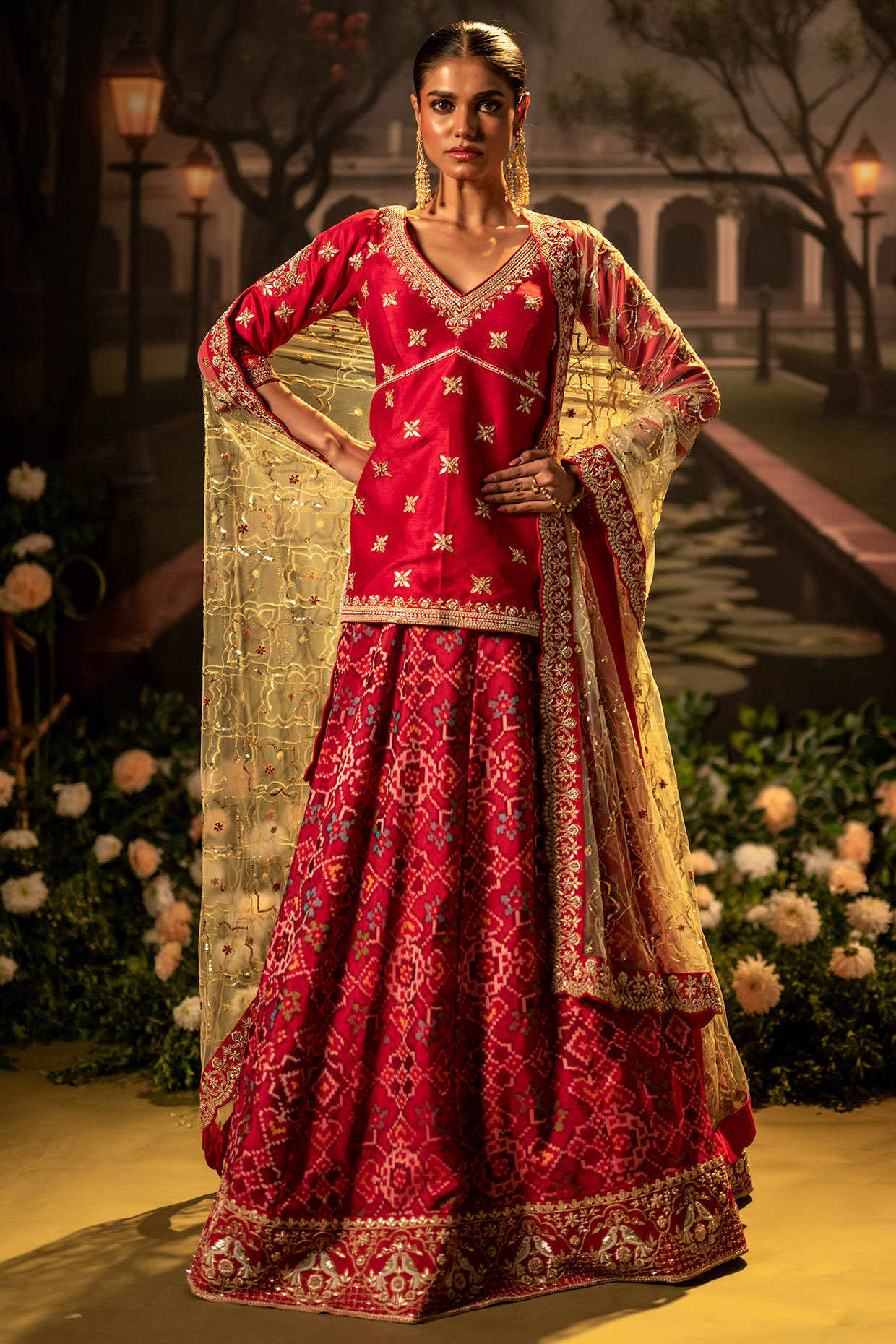 Red Silk Gota Embroidered Bridal Lehenga Set by Siddhartha Daga at Pernia's Pop Up Shop