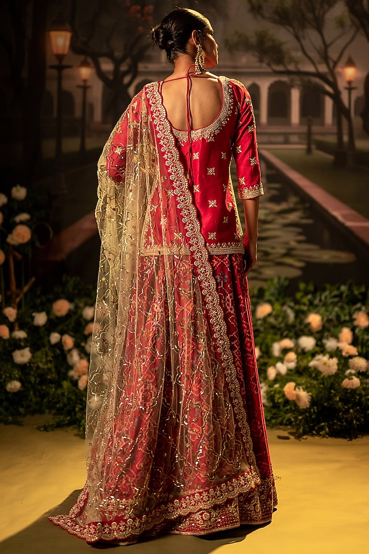 Red Silk Gota Embroidered Bridal Lehenga Set by Siddhartha Daga at Pernia's Pop Up Shop
