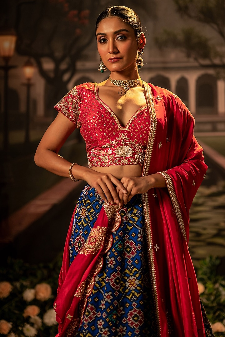 Blue Silk Gota Embroidered Bridal Lehenga Set by Siddhartha Daga at Pernia's Pop Up Shop