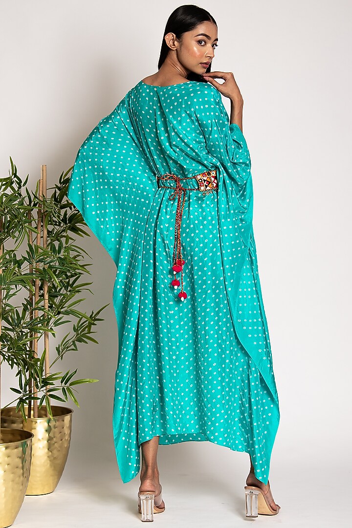 Sea Green Printed Kaftan by Siddhartha Daga at Pernia's Pop Up Shop
