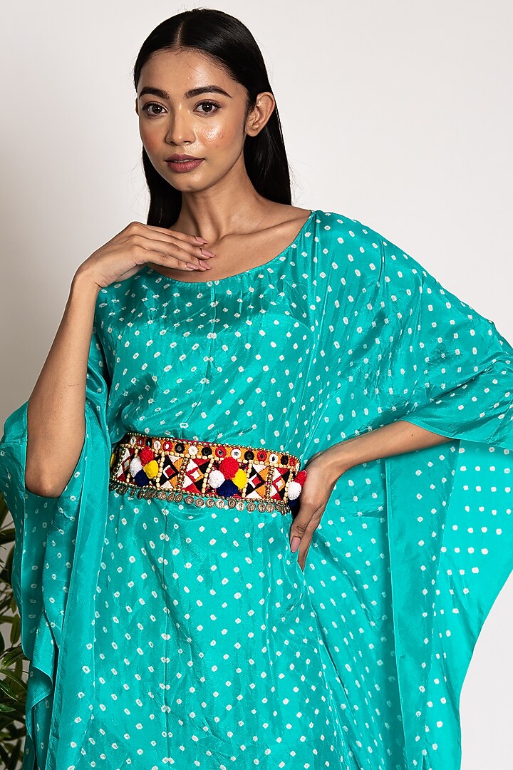 Sea Green Printed Kaftan by Siddhartha Daga at Pernia's Pop Up Shop