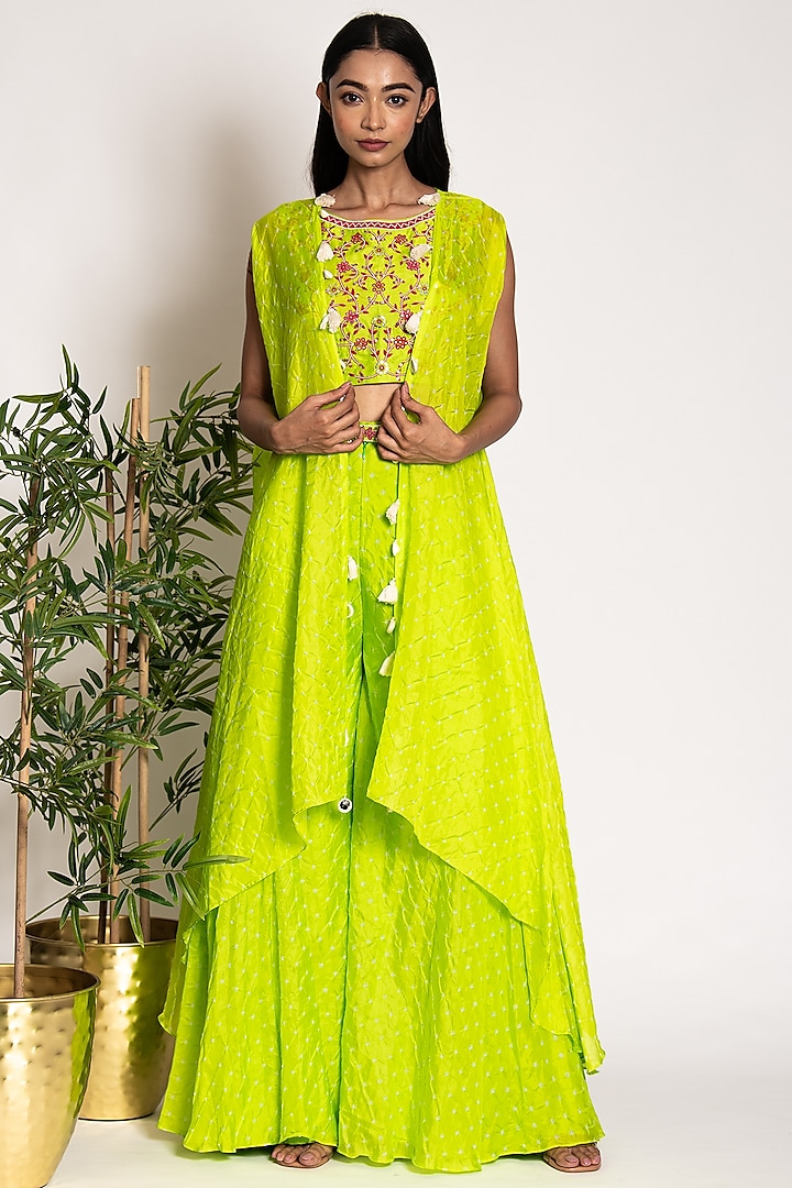 Lime Green Silk Sharara Set by Siddhartha Daga