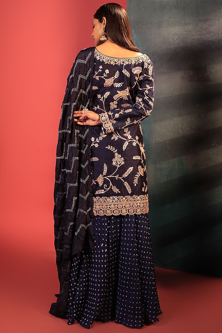 Midnight Blue Silk Bridal Sharara Set by Siddhartha Daga at Pernia's Pop Up Shop