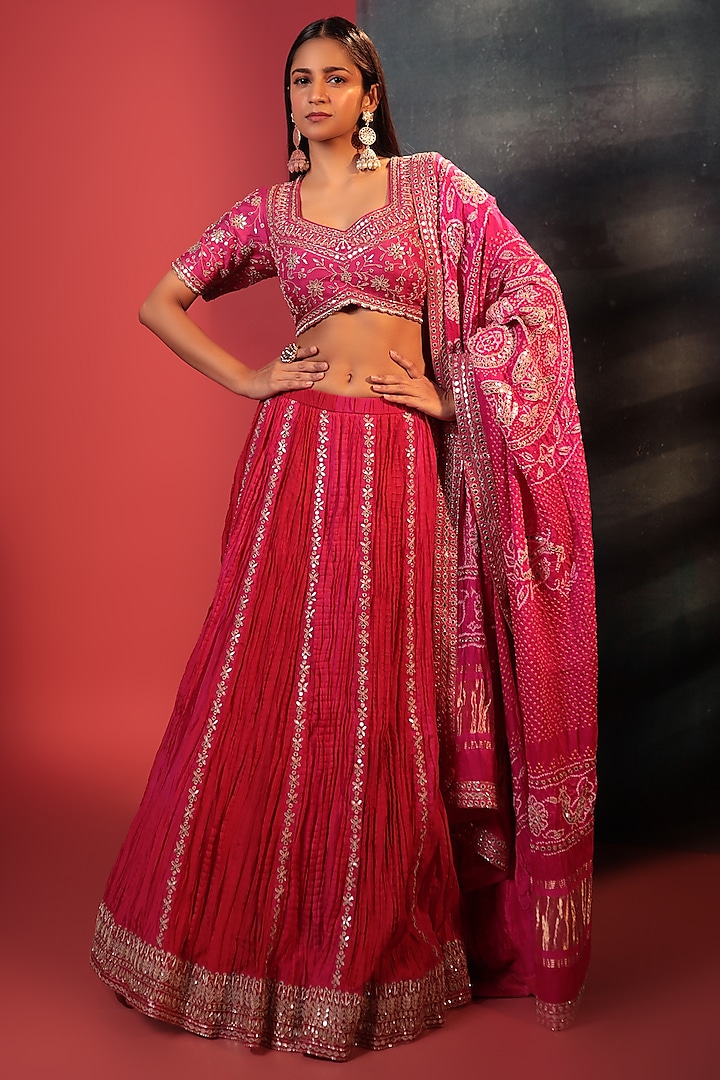 Pink Silk Embroidered Wedding Lehenga Set by Siddhartha Daga at Pernia's Pop Up Shop