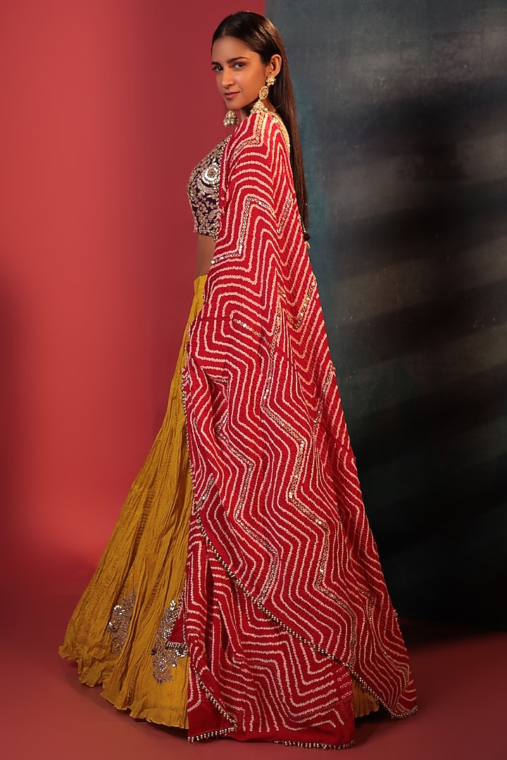 Yellow Silk Embroidered Crush Wedding Lehenga Set by Siddhartha Daga at Pernia's Pop Up Shop