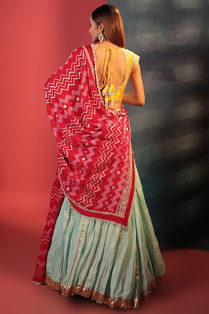 Firozi Silk Embroidered Crush Wedding Lehenga Set by Siddhartha Daga at Pernia's Pop Up Shop