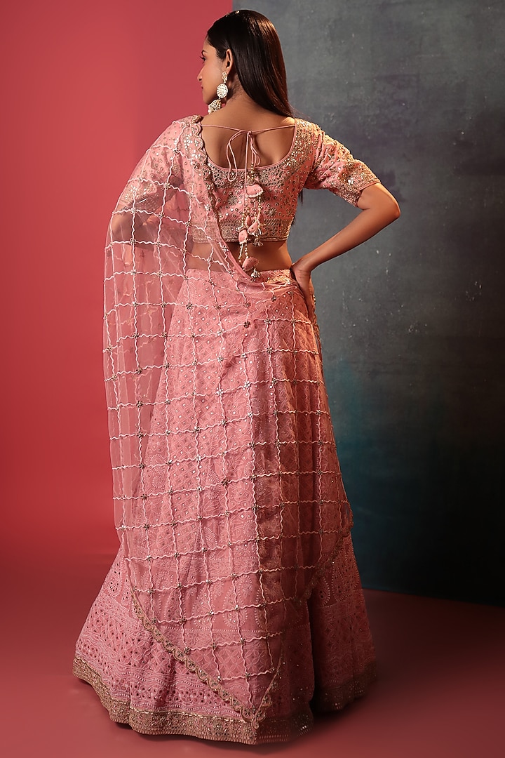 Peach Silk Embellished Chikankari Bridal Lehenga Set by Siddhartha Daga at Pernia's Pop Up Shop