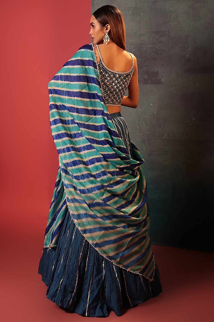 Cobalt Blue Silk Embroidered Crush Wedding Lehenga Set by Siddhartha Daga at Pernia's Pop Up Shop
