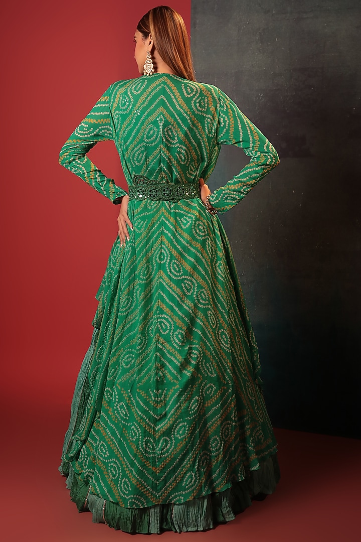 Green Silk & Pure Georgette Embroidered Jacket Wedding Lehenga Set by Siddhartha Daga at Pernia's Pop Up Shop