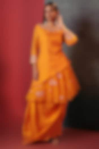 Orange Silk & Organza Embellished Draped Skirt Set by Siddhartha Daga at Pernia's Pop Up Shop