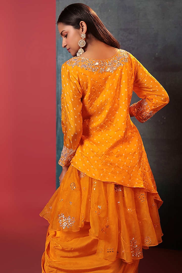 Orange Silk & Organza Embellished Draped Skirt Set by Siddhartha Daga at Pernia's Pop Up Shop