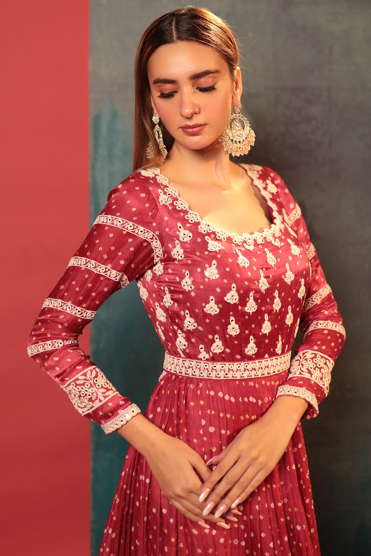 Classy Red Georgette Silk Bandhani Print Anarkali Suit