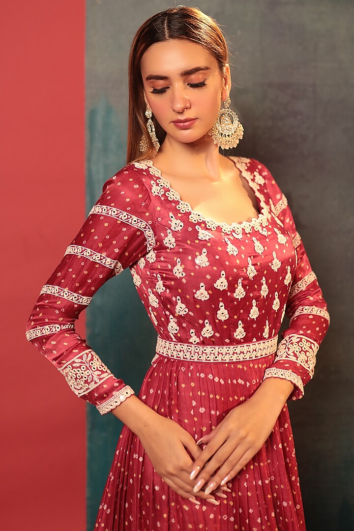 Maroon Silk Embroidered Bandhani Wedding Anarkali by Siddhartha Daga at Pernia's Pop Up Shop