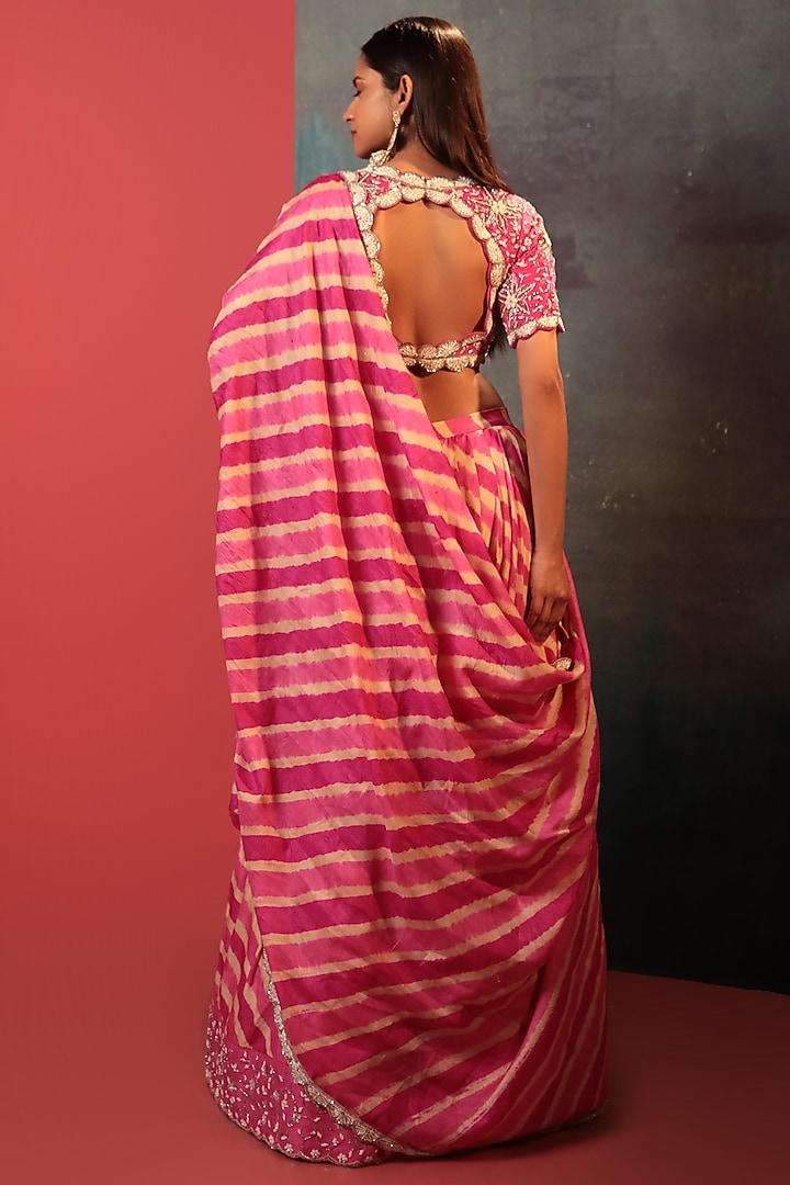 Pink Silk Embellished Leheriya Pleated Wedding Lehenga Set by Siddhartha Daga at Pernia's Pop Up Shop