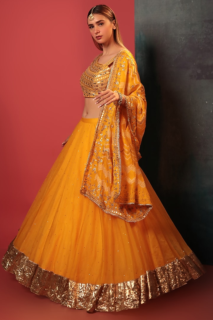Yellow Organza Embellished Wedding Lehenga Set by Siddhartha Daga at Pernia's Pop Up Shop
