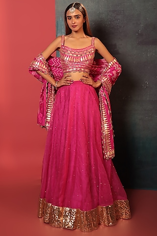 Pink Organza Embellished Lehenga Set by Siddhartha Daga