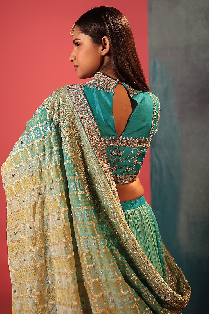 Blue Crush & Pure Georgette Silk Ombre Bridal Lehenga Set by Siddhartha Daga at Pernia's Pop Up Shop