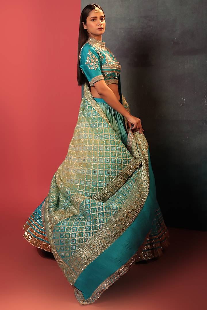 Blue Crush & Pure Georgette Silk Ombre Bridal Lehenga Set by Siddhartha Daga at Pernia's Pop Up Shop