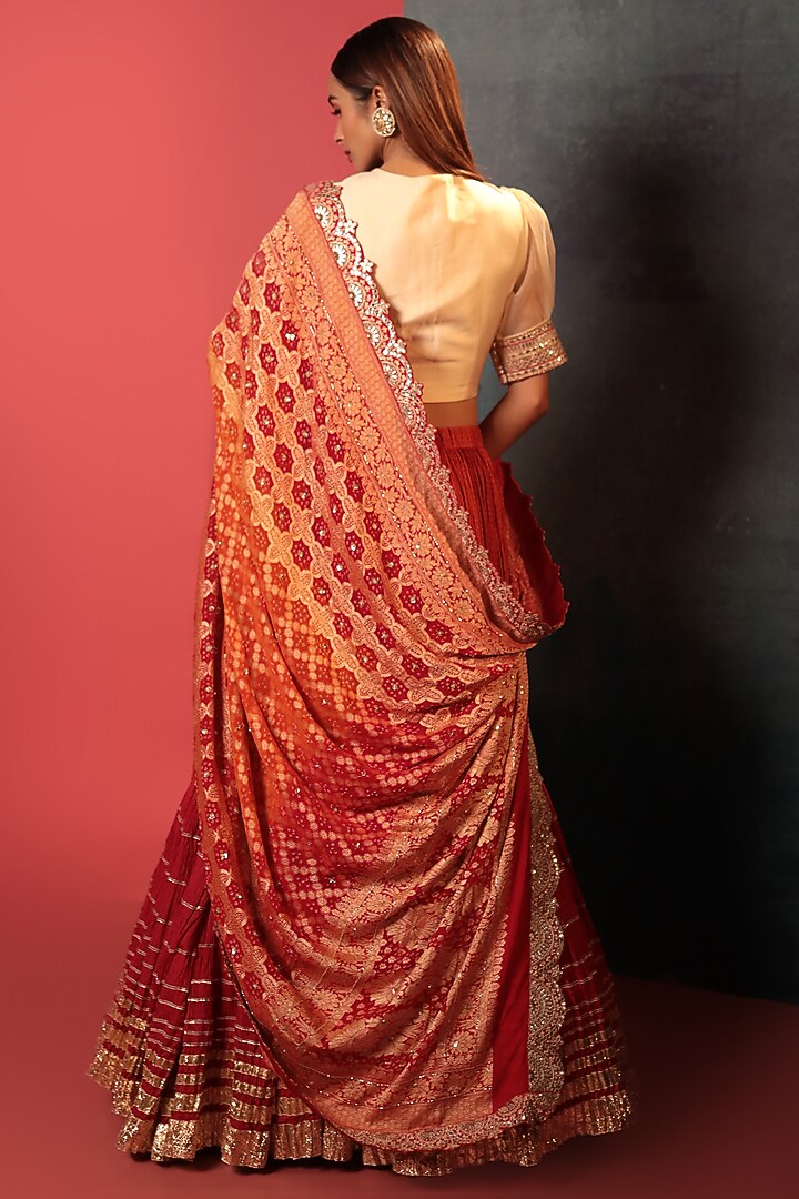 Rust Crush & Pure Georgette Silk Ombre Wedding Lehenga Set by Siddhartha Daga at Pernia's Pop Up Shop