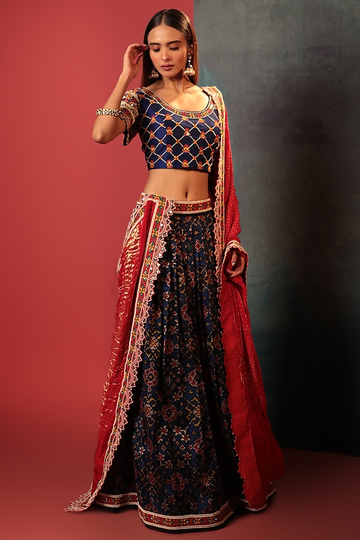 Blue Silk Embroidered Patola Wedding Lehenga Set by Siddhartha Daga at Pernia's Pop Up Shop