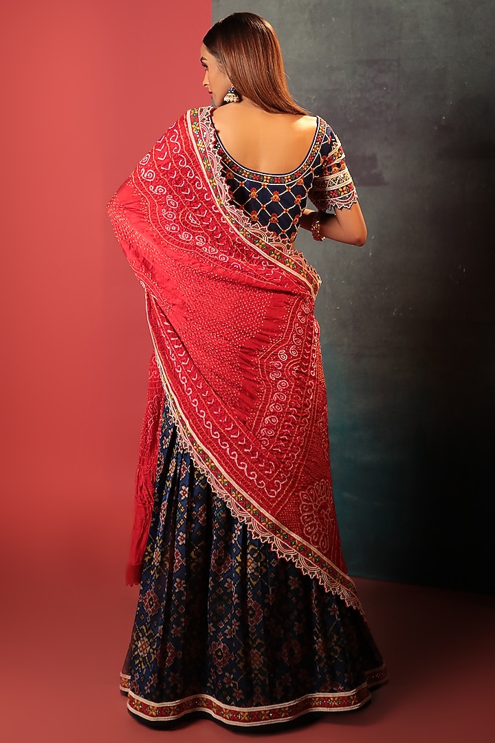 Blue Silk Embroidered Patola Bridal Lehenga Set by Siddhartha Daga at Pernia's Pop Up Shop