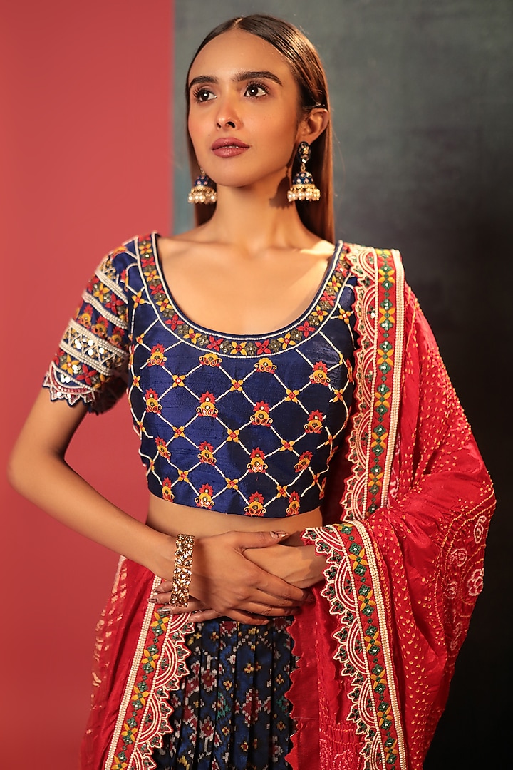 Blue Silk Embroidered Patola Bridal Lehenga Set by Siddhartha Daga at Pernia's Pop Up Shop