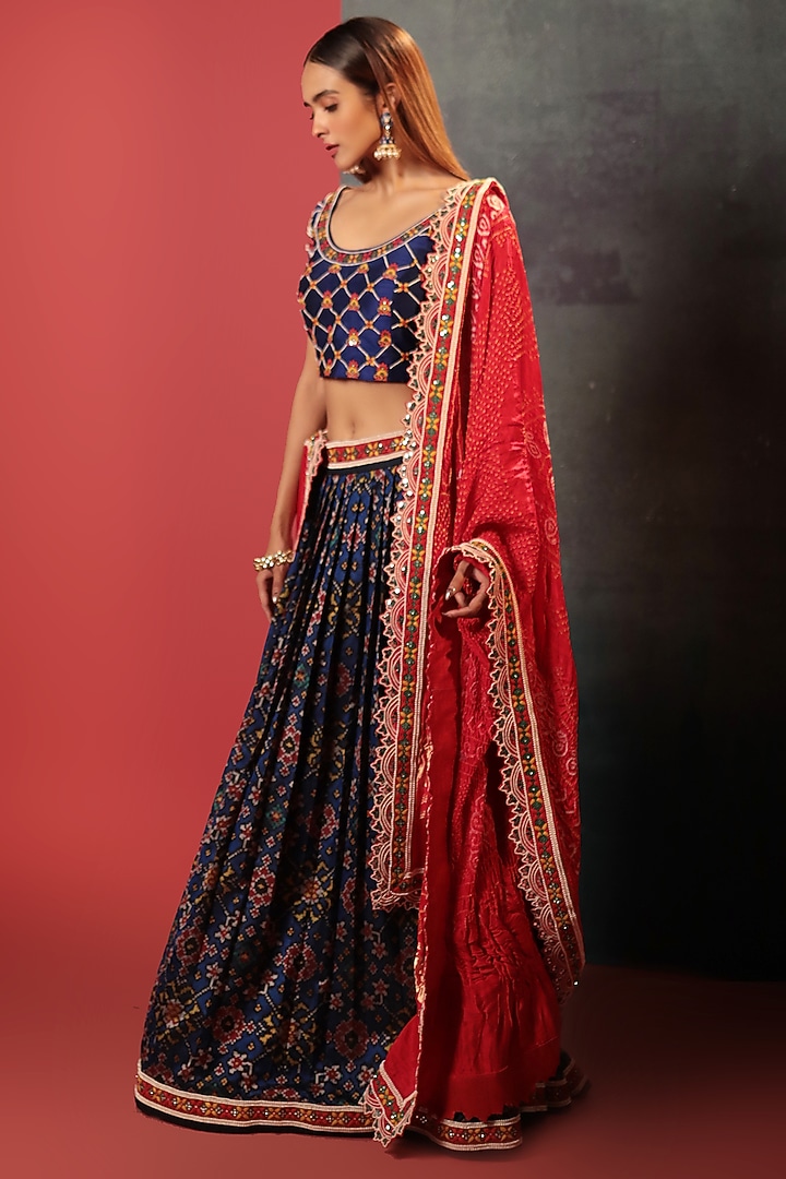 Blue Silk Embroidered Patola Bridal Lehenga Set by Siddhartha Daga at Pernia's Pop Up Shop